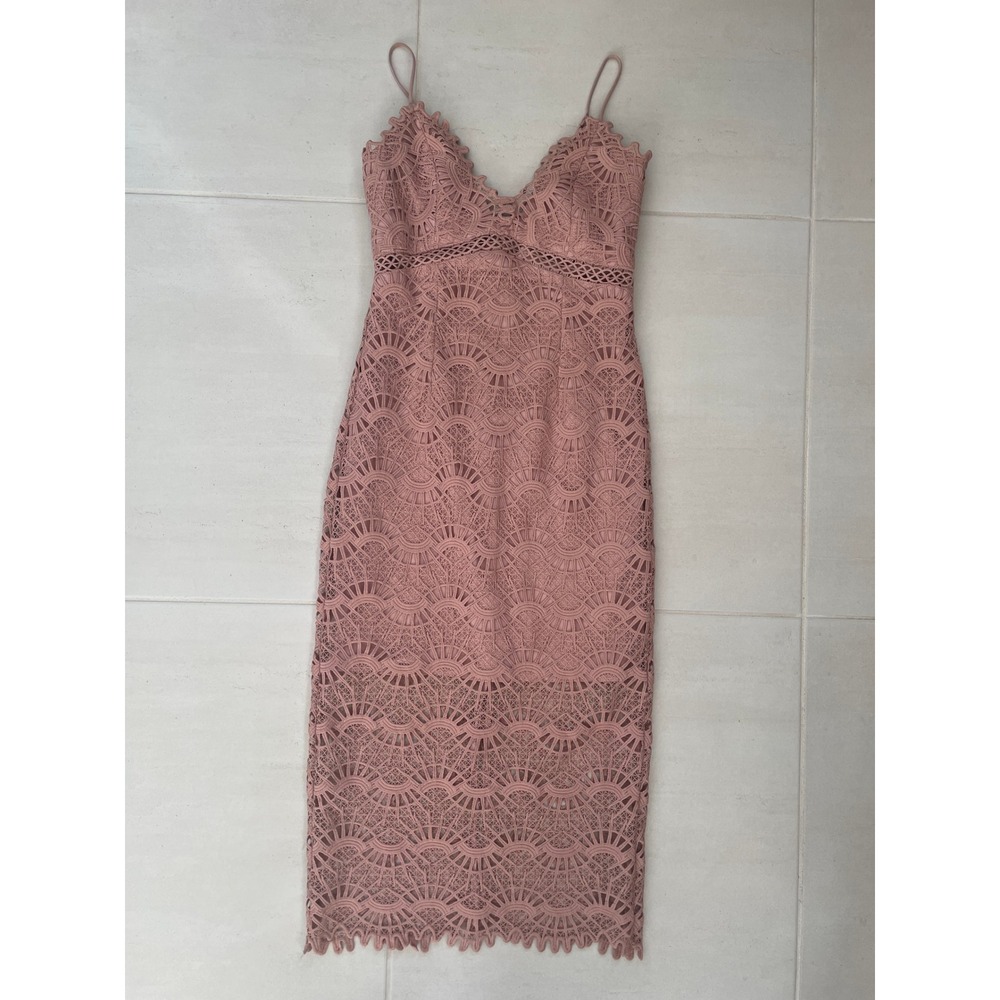 Bardot Percy Lace Sheath Dress Women XS Dusty Pink Midi Romantic Cocktail